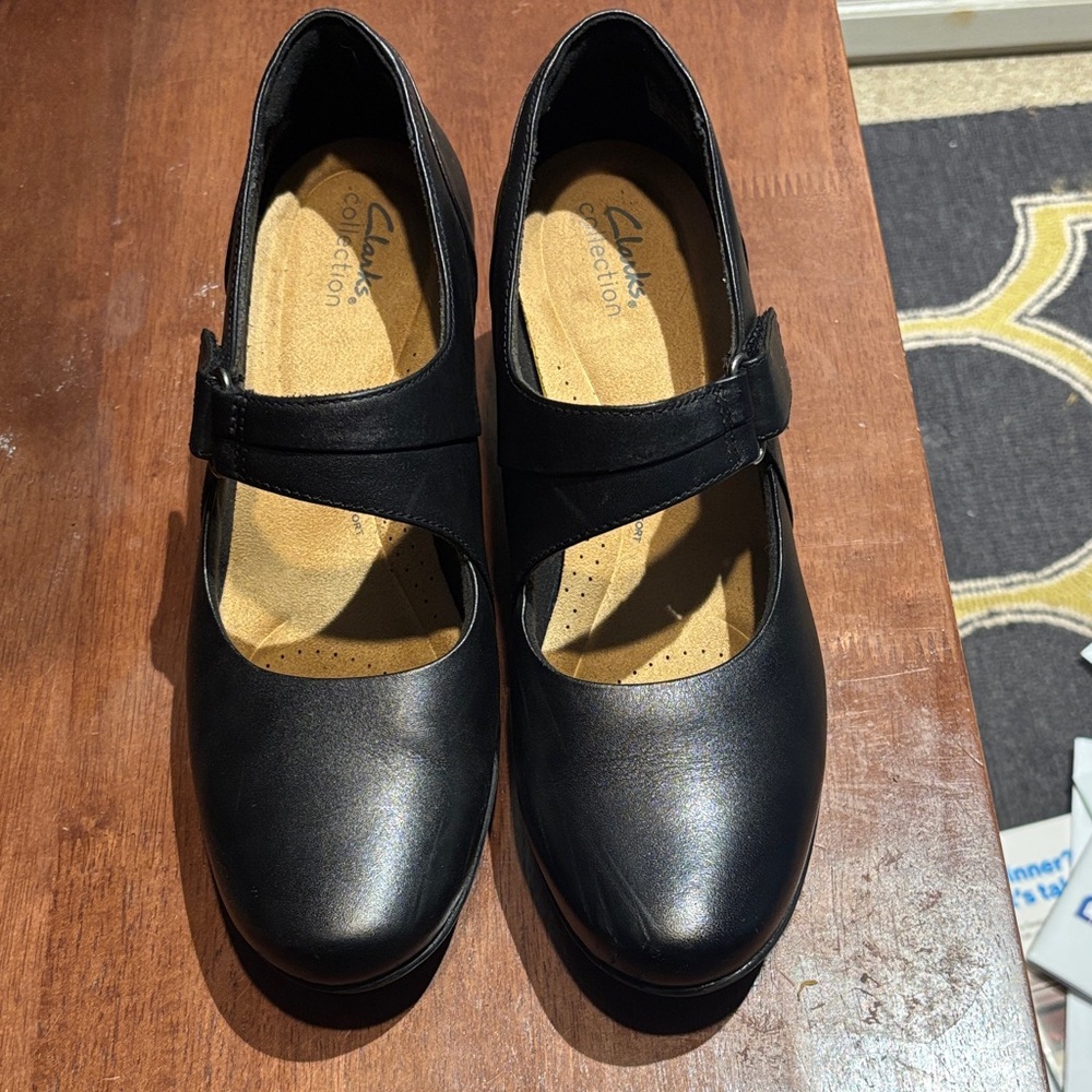 Clarks Elegant Black Strap Shoes